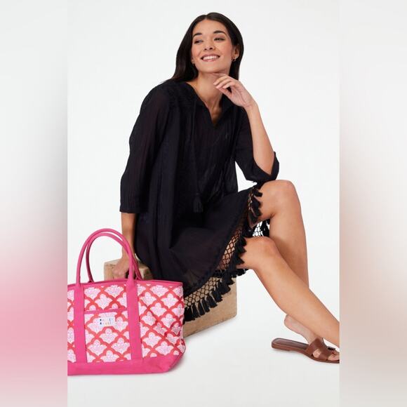 Roberta Roller Rabbit Lucknow Serafina Tunic Black Tassel Swim Cover Up Size M - Picture 2 of 8